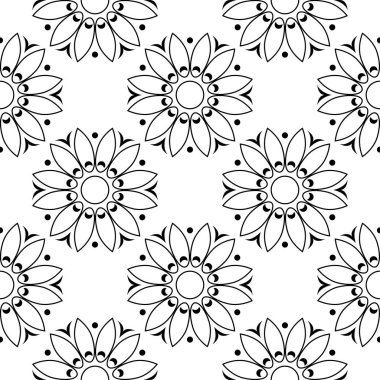 Beyaz arka planda siyah çiçek tasarım. Tekstil ve duvar kağıtları için seamless modeli