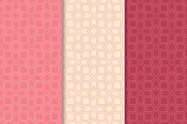 Kiraz kırmızı geometrik yazdırır. Web, Tekstil ve duvar kağıtları için dikey Dikişsiz desen seti