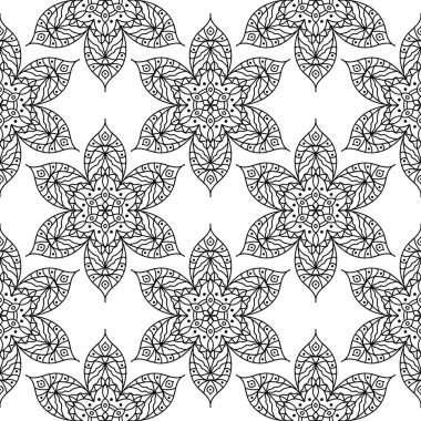 Beyaz arka planda siyah çiçek süsleme. Tekstil ve duvar kağıtları için seamless modeli