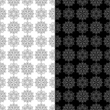 Siyah ve beyaz çiçek arka planlar. Tekstil ve duvar kağıtları için dikişsiz desen seti