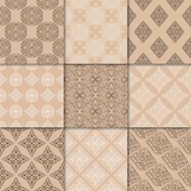 Kahverengi Bej geometrik süsler. Web, Tekstil ve duvar kağıtları için dikişsiz desen koleksiyonu