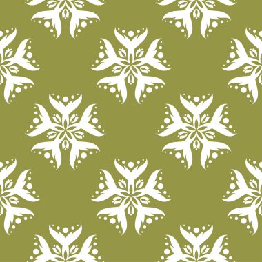 Beyaz çiçek zeytin yeşil zemin üzerine. Tekstil ve duvar kağıtları için seamless modeli