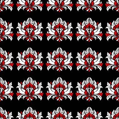 Çiçek elemanları ile Seamless modeli. Siyah kırmızı beyaz bir arka plan duvar kağıtları, Tekstil ve kumaş için