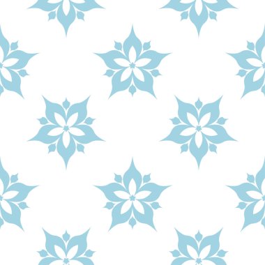 Beyaz zemin üzerine mavi çiçek süsleme. Tekstil ve duvar kağıtları için seamless modeli