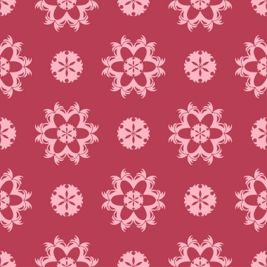 Kırmızı zemin üzerine çiçek süsleme. Tekstil ve duvar kağıtları için seamless modeli