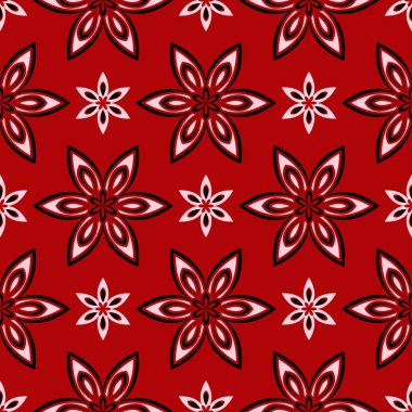 Sorunsuz kırmızı arka plan siyah ve beyaz tasarım öğeleri ile. Desen duvar kağıtları, Tekstil ve kumaş için