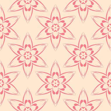 Bej renkli arka plan üzerinde kırmızı çiçekli süs. Tekstil ve duvar kağıtları için seamless modeli