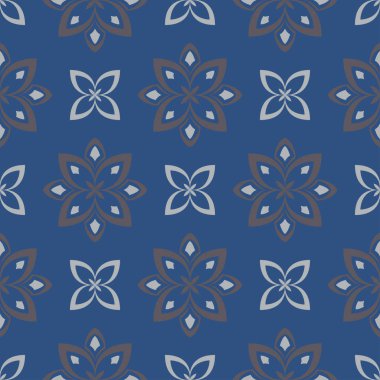 Sorunsuz arka plan. Mavi ve gri çiçek desenli duvar kağıdı, Tekstil ve kumaş için