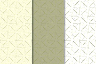 Zeytin yeşili ve beyaz geometrik süsler. Web, Tekstil ve duvar kağıtları için dikey Dikişsiz desen seti