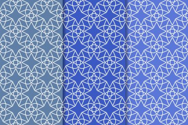 Mavi geometrik süsler. Web, Tekstil ve duvar kağıtları için dikey Dikişsiz desen seti