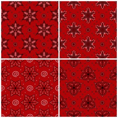 Kırmızı sorunsuz arka plan duvar kağıtları, Tekstil ve kumaş için siyah ve beyaz çiçek desenleri ile