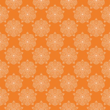 Turuncu zemin üzerine beyaz çiçek tasarım. Tekstil ve duvar kağıtları için seamless modeli