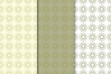 Zeytin yeşili ve beyaz geometrik süsler. Web, Tekstil ve duvar kağıtları için dikey Dikişsiz desen seti