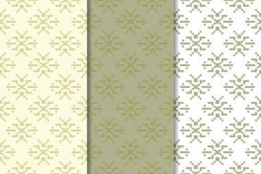 Zeytin yeşili ve beyaz geometrik süsler. Web, Tekstil ve duvar kağıtları için dikey Dikişsiz desen seti