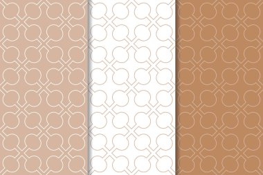 Kahverengi ve beyaz geometrik süsler. Web, Tekstil ve duvar kağıtları için dikişsiz desen seti
