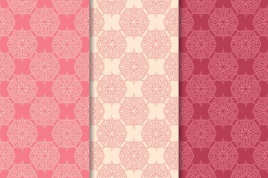 Kırmızı çiçekli süsler kümesi. Kiraz pembe dikey Dikişsiz desen. Duvar kağıdı arka plan