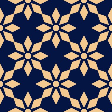 Koyu mavi zemin üzerine altın çiçek süsleme. Tekstil ve duvar kağıtları için seamless modeli