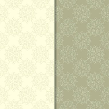 Zeytin yeşili çiçek süs arka planlar. Tekstil ve duvar kağıtları için dikişsiz desen seti