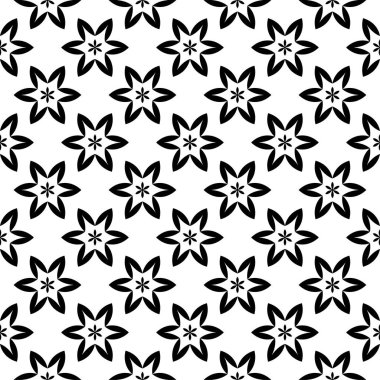 Beyaz arka planda siyah çiçek süsleme. Tekstil ve duvar kağıtları için seamless modeli