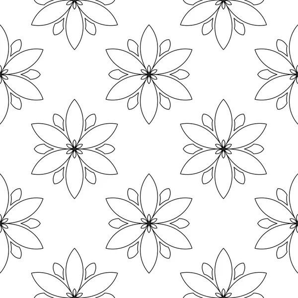 Fekete Virág Dísz Fehér Háttér Előtt Varrat Nélküli Mintát Textil — Stock Vector