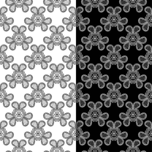 Schwarz Weißer Blumenschmuck Nahtlose Hintergründe Für Textilien Und Tapeten — Stockvektor
