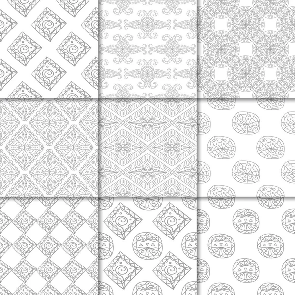 Light Gray Geometric Ornaments Collection Neutral Seamless Patterns Web Textile — Stock Vector