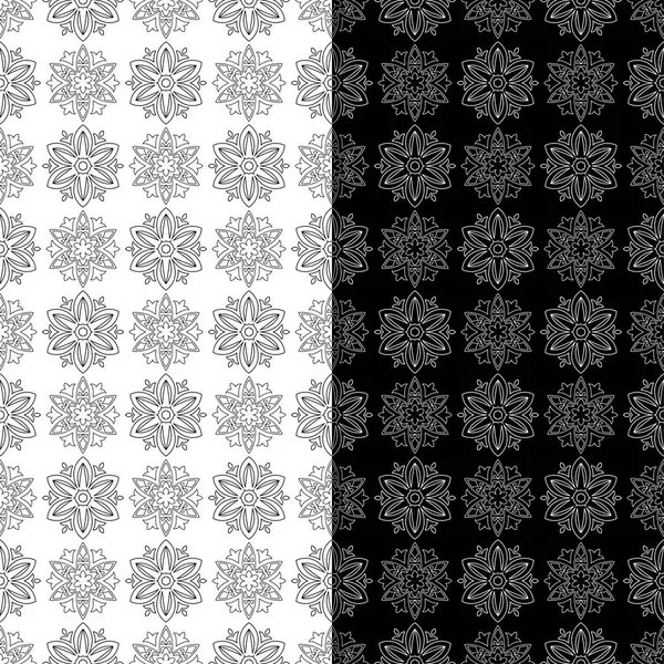 Fondo Floral Blanco Negro Conjunto Patrones Sin Costura Para Textiles — Vector de stock