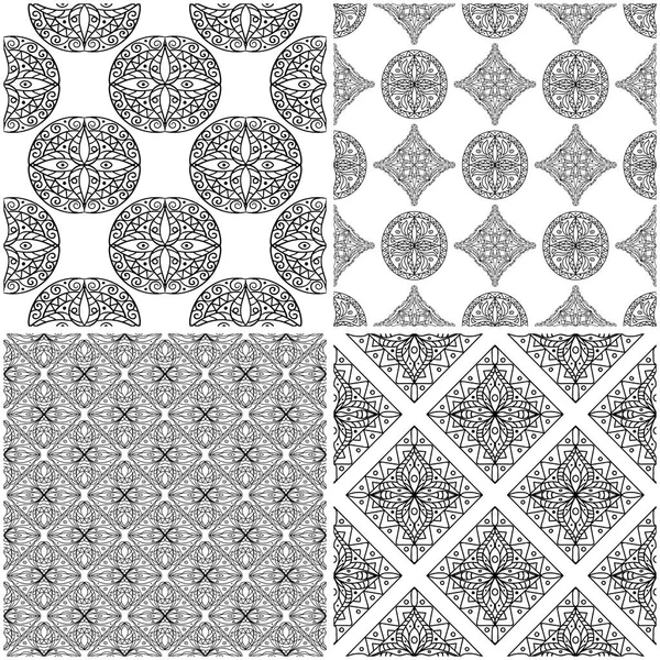 Patrones Geométricos Set Fondos Monocromáticos Blanco Negro Sin Costuras Ilustración — Vector de stock