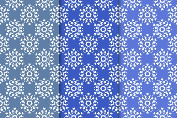 Reihe Von Floralen Ornamenten Blaue Vertikale Nahtlose Muster Hintergrundbilder — Stockvektor