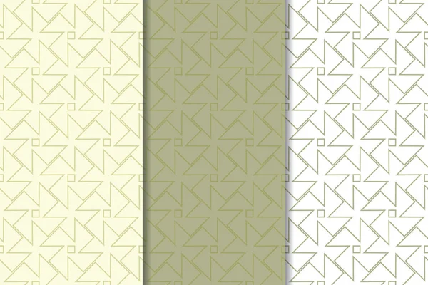 Adornos Geométricos Verde Oliva Blanco Conjunto Patrones Verticales Sin Costura — Vector de stock