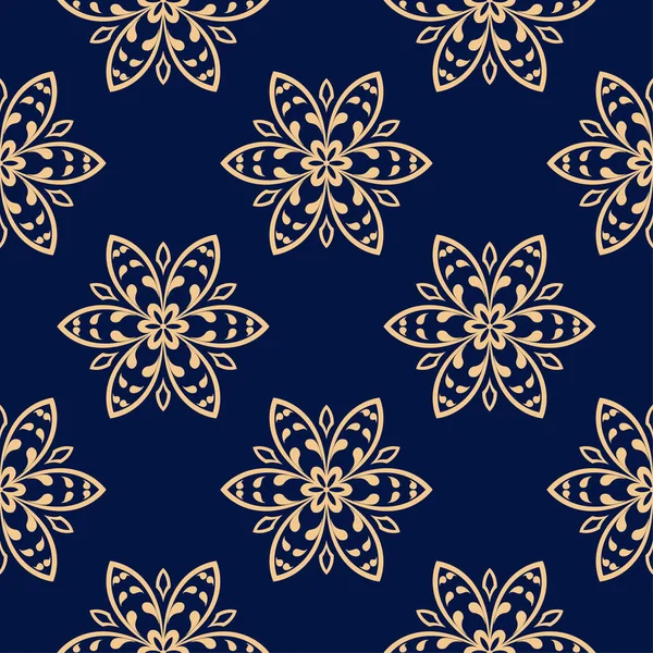 Adorno Floral Azul Dorado Patrón Sin Costuras Para Textiles Fondos — Archivo Imágenes Vectoriales