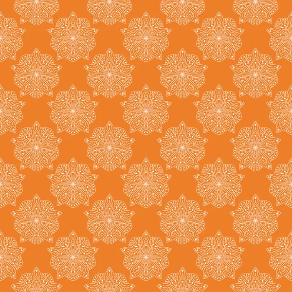 Белый Цветочный Дизайн Оранжевом Фоне Бесшовный Узор Текстиля Обоев — стоковый вектор