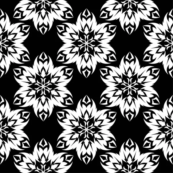 Ornement Floral Noir Blanc Modèle Sans Couture Pour Textile Les — Image vectorielle