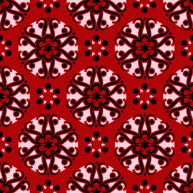 Çiçek sorunsuz arka plan. Kırmızı siyah ve beyaz çiçek deseni. Duvar kağıtları ve tekstil tasarımı için
