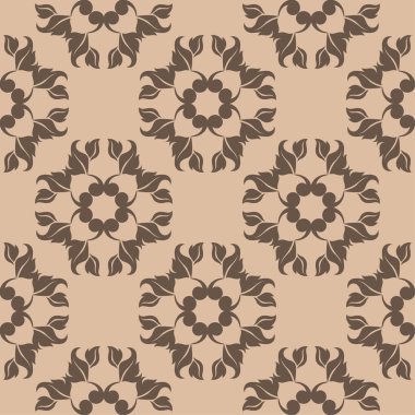 Kahverengi ve bej çiçekli süs. Tekstil ve duvar kağıtları için seamless modeli