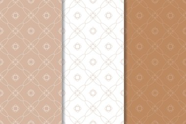 Kahverengi ve beyaz geometrik süsler. Web, Tekstil ve duvar kağıtları için dikişsiz desen seti