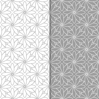 Beyaz ve gri çiçek arka planlar. Tekstil ve duvar kağıtları için dikişsiz desen seti