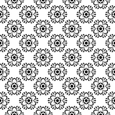 Beyaz arka planda siyah çiçek tasarım. Tekstil ve duvar kağıtları için seamless modeli