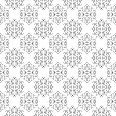 Kesintisiz beyaz zemin üzerine siyah çiçek süsleme. Tekstil ve duvar kağıtları için seamless modeli