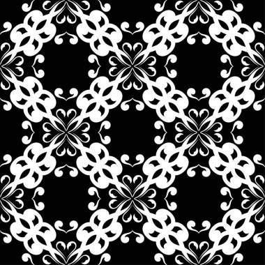 Siyah arka plan üzerine beyaz çiçek süsleme. Tekstil ve duvar kağıtları için seamless modeli