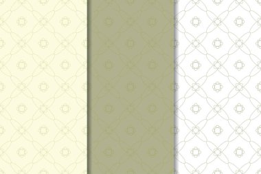 Zeytin yeşili ve beyaz geometrik süsler. Web, Tekstil ve duvar kağıtları için dikey Dikişsiz desen seti