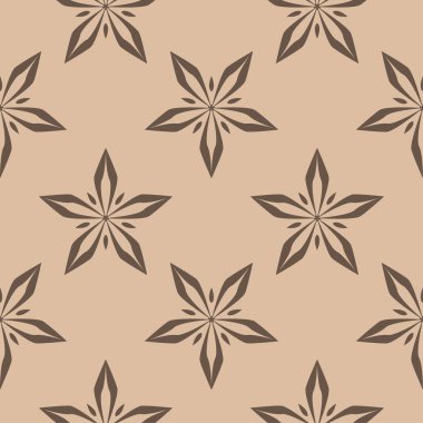 Bej renkli arka plan üzerinde kahverengi çiçek süsleme. Tekstil ve duvar kağıtları için seamless modeli