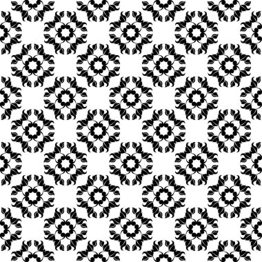 Siyah beyaz tek renkli çiçek süsleme. Tekstil ve duvar kağıtları için seamless modeli