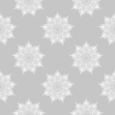 Gri arka plan üzerinde beyaz çiçek süsleme. Tekstil ve duvar kağıtları için seamless modeli