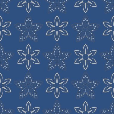 Sorunsuz arka plan. Mavi ve gri çiçek desenli duvar kağıdı, Tekstil ve kumaş için