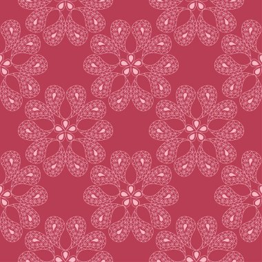 Kırmızı zemin üzerine çiçek süsleme. Tekstil ve duvar kağıtları için seamless modeli