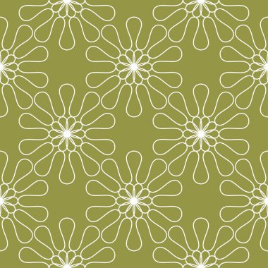 Zeytin yeşil zemin üzerine beyaz çiçekler. Tekstil ve duvar kağıtları için süs seamless modeli