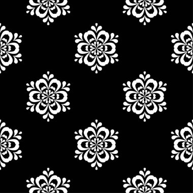Siyah ve beyaz çiçek süsleme. Tekstil ve duvar kağıtları için seamless modeli