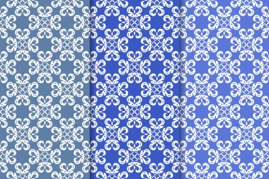 Mavi çiçekli süs tasarım kümesi. Duvar kağıtları ve kumaşlar için dikey Dikişsiz desen