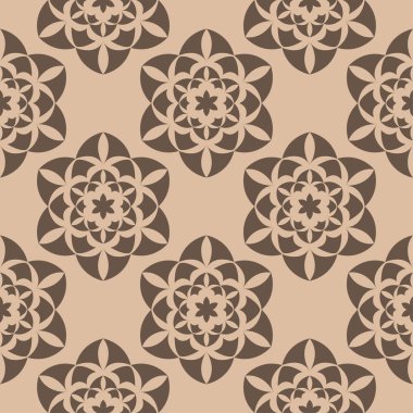 Bej renkli arka plan üzerinde koyu kahverengi çiçek süsleme. Tekstil ve duvar kağıtları için seamless modeli